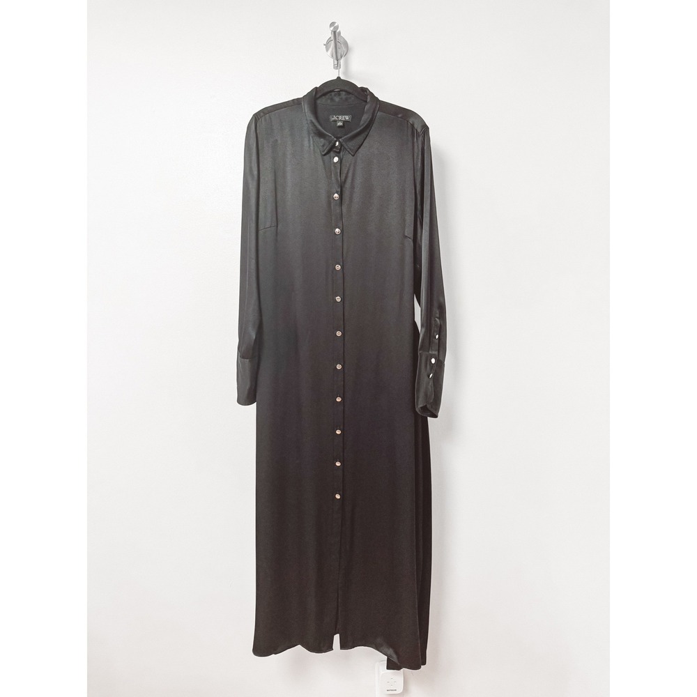 J.Crew Drapey Satin Maxi Shirt Dress Long Sleeve Button Down Belt Luster 18 - Picture 4 of 11